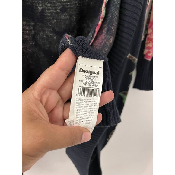 Women Desigual Open Front Cardigan Blue Colorful Size XS bohemian - Picture 6 of 8